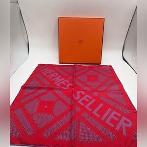 Hermès Sellier 45 Silk Scarf Red Pink Made in France